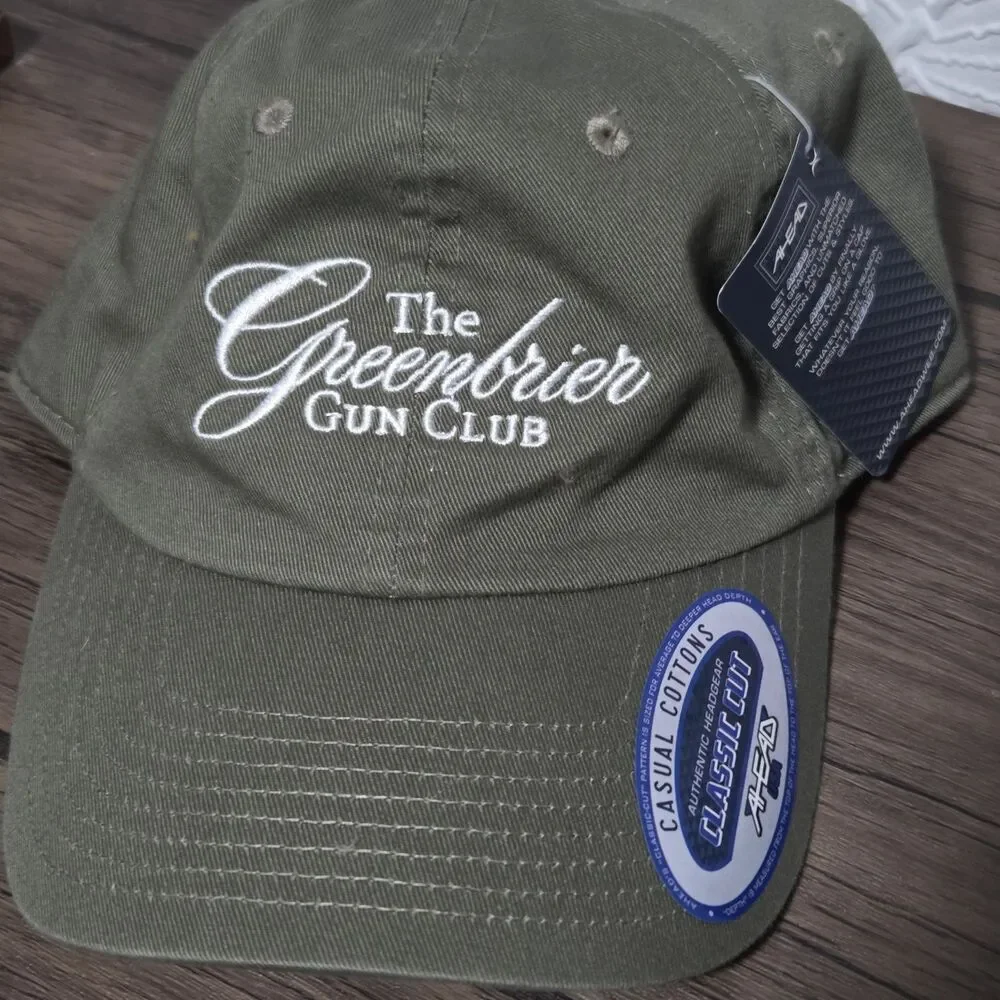NWT Ahead The Greenbrier Gun Club Golf Hat Cap Olive Green Adjustable Cotton